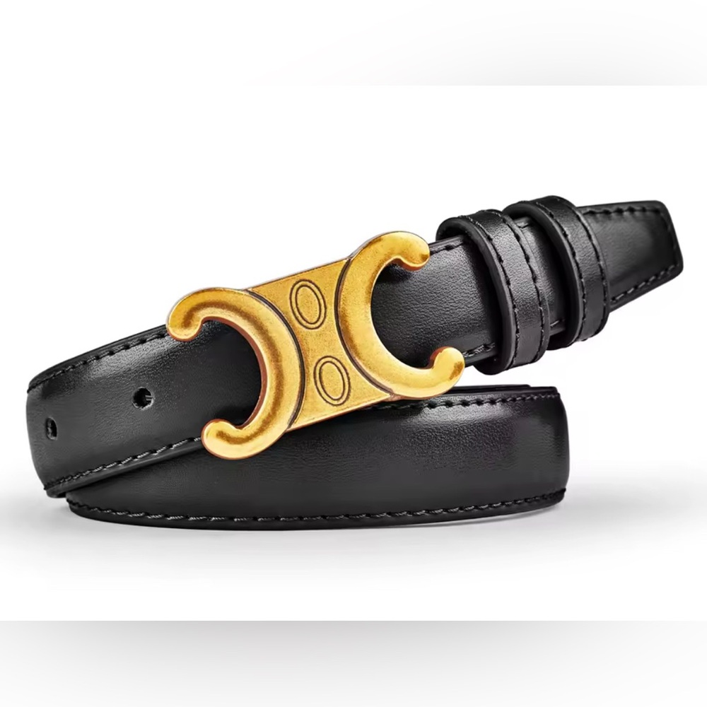 NWT Double C Genuine unisex Leather Belt with Gold Buckle